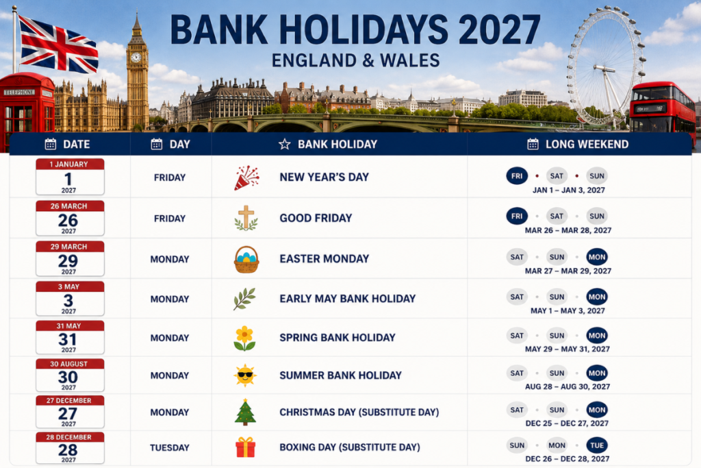 UK Bank Holidays 2027